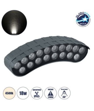 GloboStar® TREELIGHT-KINA 90685 Κυρτή Μπάρα Φωτισμού Wall Washer με Αντιθαμβωτική Γρίλια Ειδική για Φυτά - Δέντρα LED 18W 1710lm 30° DC 24V Αδιάβροχο IP65 Μ25 x Π6.5 x Υ6cm Φυσικό Λευκό 4500K - Γκρι Ανθρακί - 3 Years Warranty